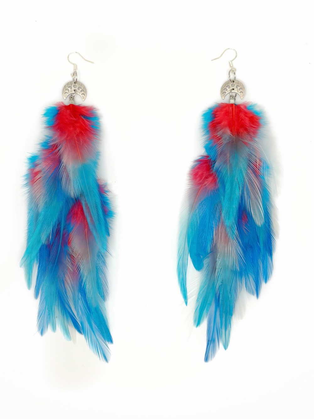 Feather Drop Earrings in Blue and Red - Women Jewelry